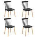 Set of 4 Windsor Dining Chairs with Spindle Backs and Beech Legs, Black