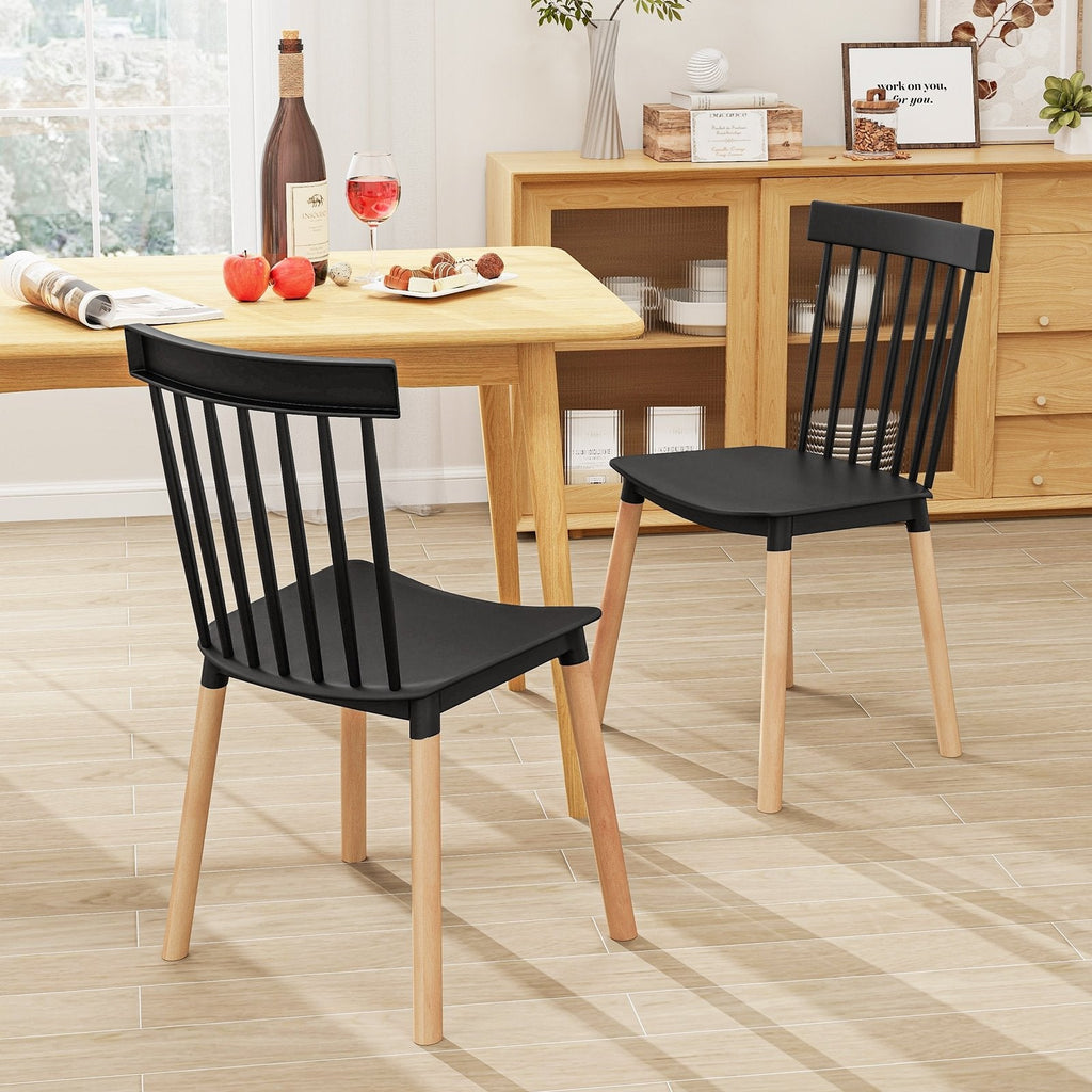 Set of 4 Windsor Dining Chairs with Spindle Backs and Beech Legs, Black