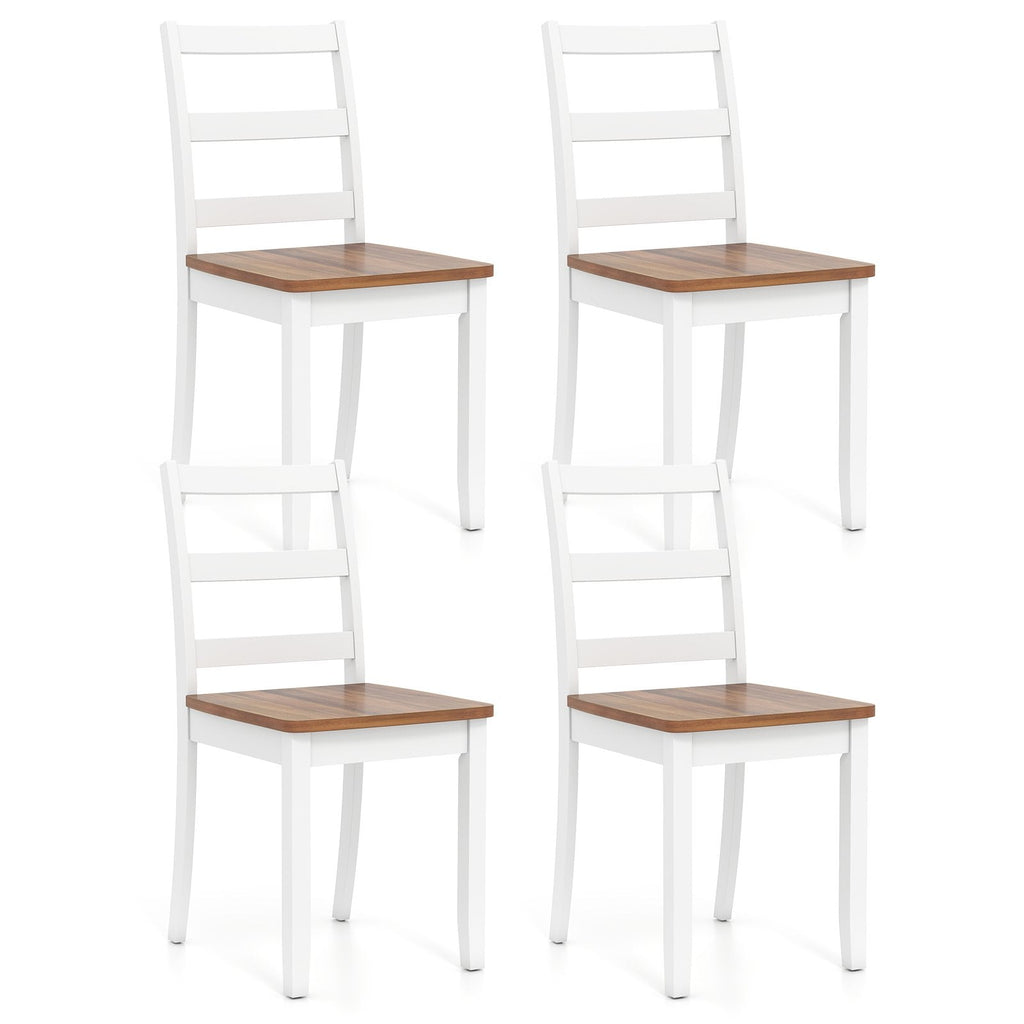 Set of 4 Two Tone Ladder Back Dining Chairs, White Frame with Rustic Brown Seat