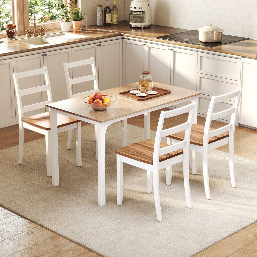 Set of 4 Two Tone Ladder Back Dining Chairs, White Frame with Rustic Brown Seat