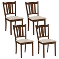 Set of 4 Walnut Dining Chairs with Hollow Back and Padded Cream Seat