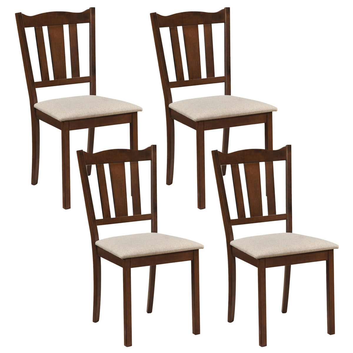 Set of 4 Walnut Dining Chairs with Hollow Back and Padded Cream Seat