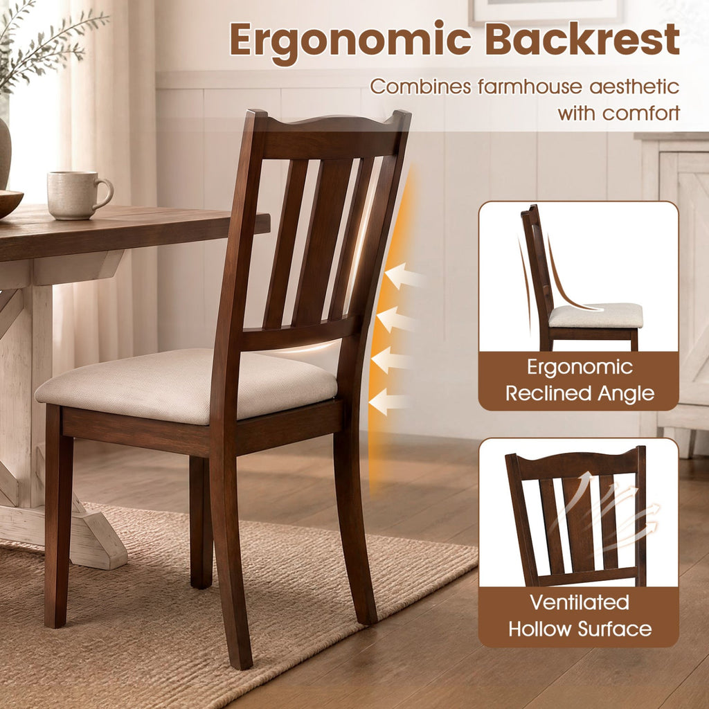 Set of 4 Walnut Dining Chairs with Hollow Back and Padded Cream Seat