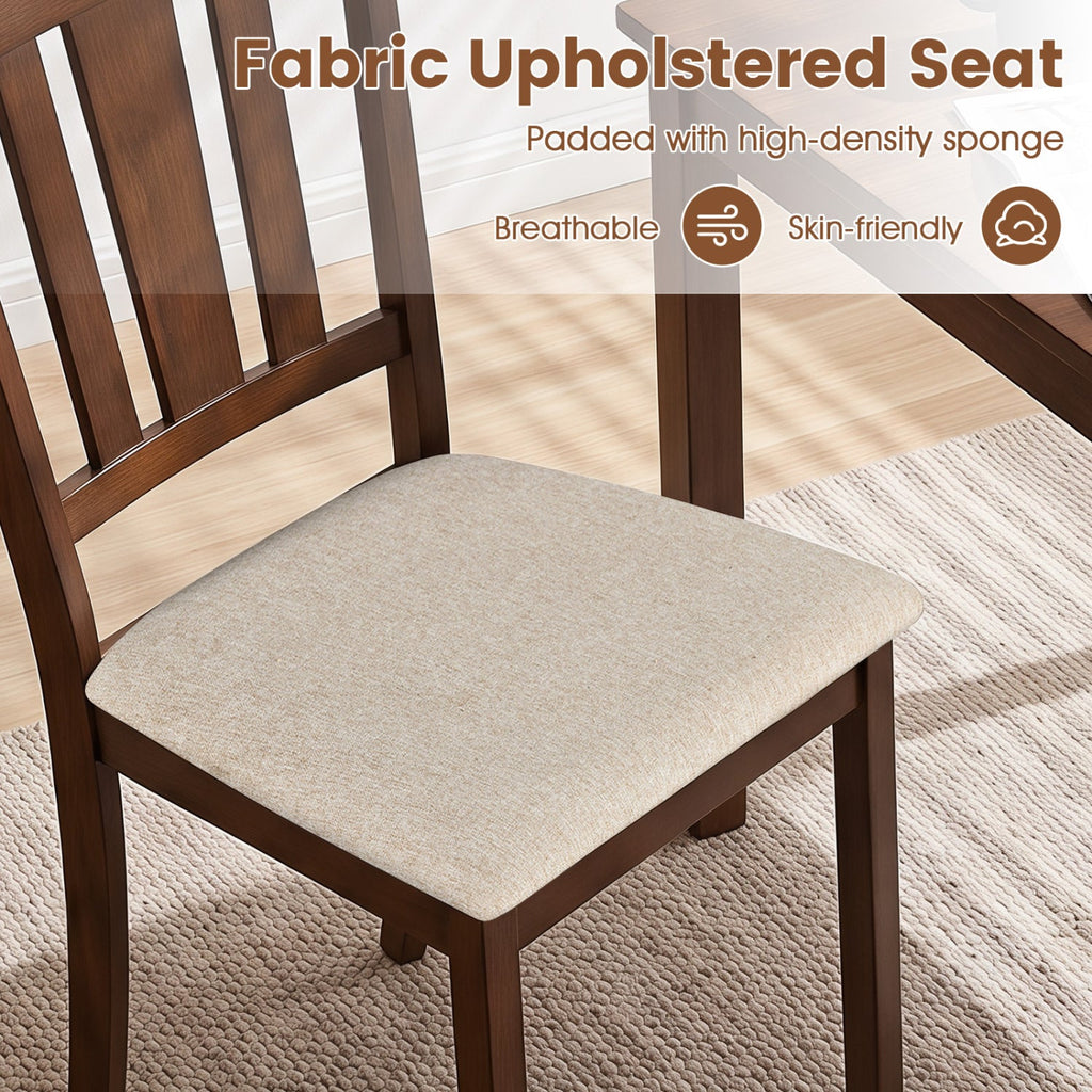 Set of 4 Walnut Dining Chairs with Hollow Back and Padded Cream Seat