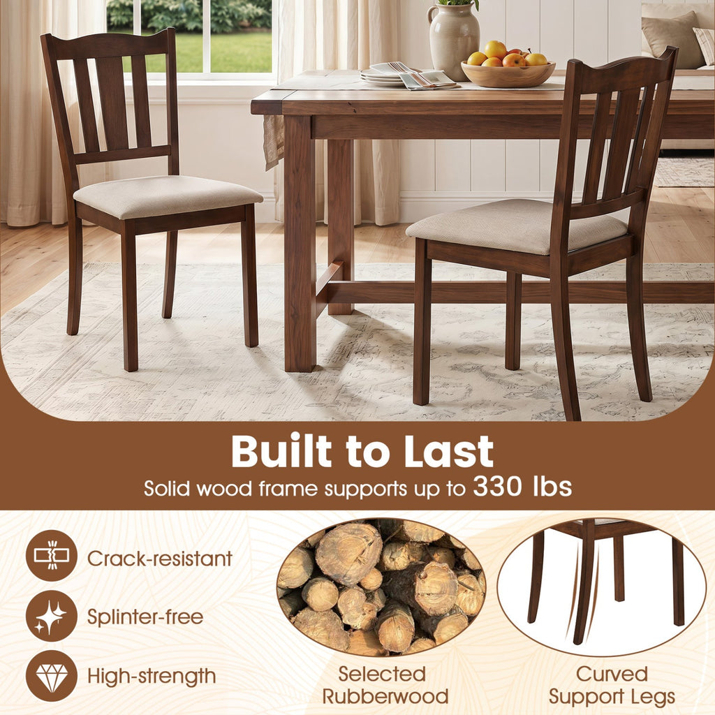 Set of 4 Walnut Dining Chairs with Hollow Back and Padded Cream Seat