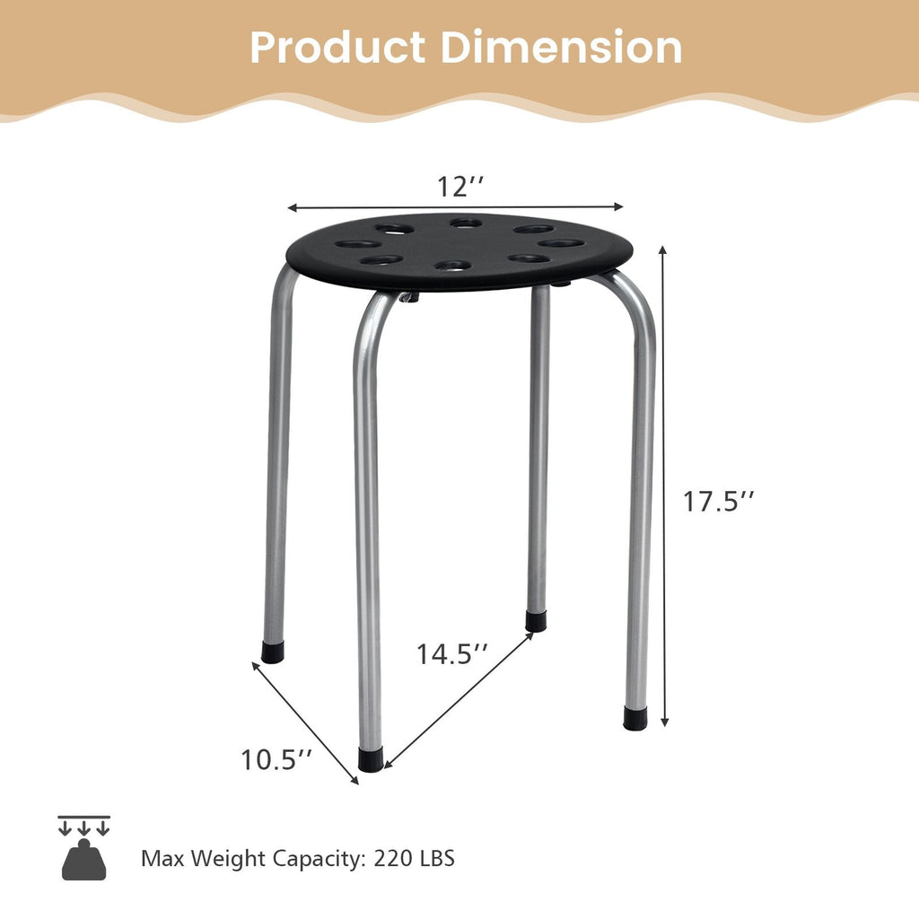 Set of 6 Stackable Backless Stools with Vented Plastic Seat and Grey Frame