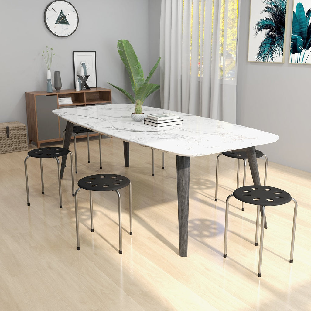 Set of 6 Stackable Backless Stools with Vented Plastic Seat and Grey Frame