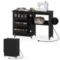 Sewing Machine Table with Charging Station and Lockable Casters-Black