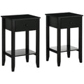 Side Table Set of 2, End Tables with Drawer and Bottom Shelf, 2-tier Nightstand for Bedroom, Living Room, Black