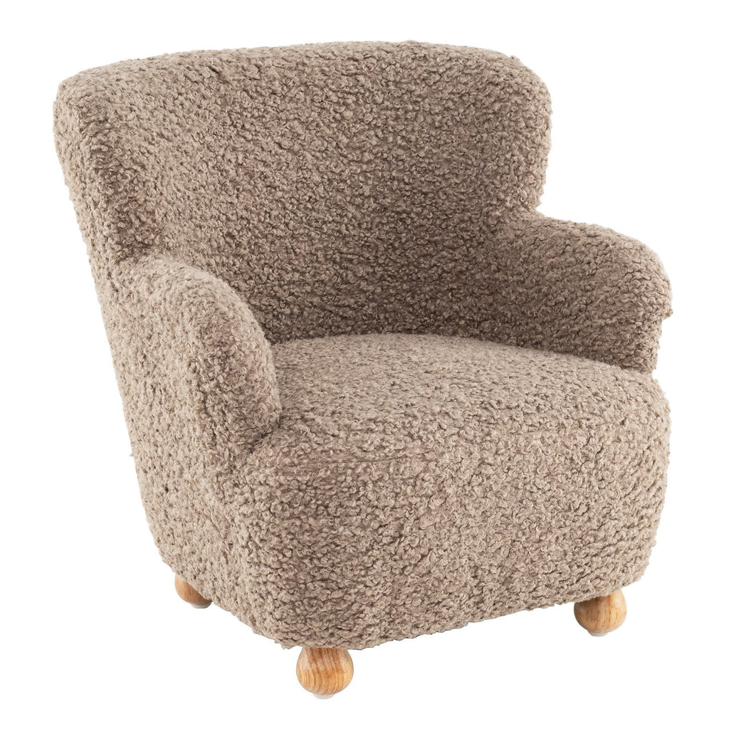 Sherpa Kids Sofa Comfy Toddler Armchair with Solid Rubber Wood Legs-Rustic Brown
