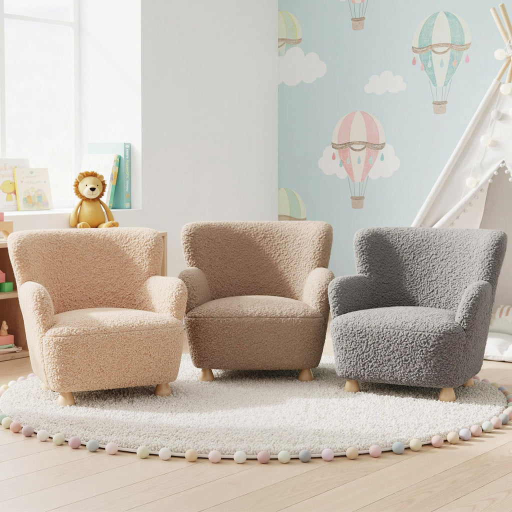 Sherpa Kids Sofa Comfy Toddler Armchair with Solid Rubber Wood Legs-Rustic Brown