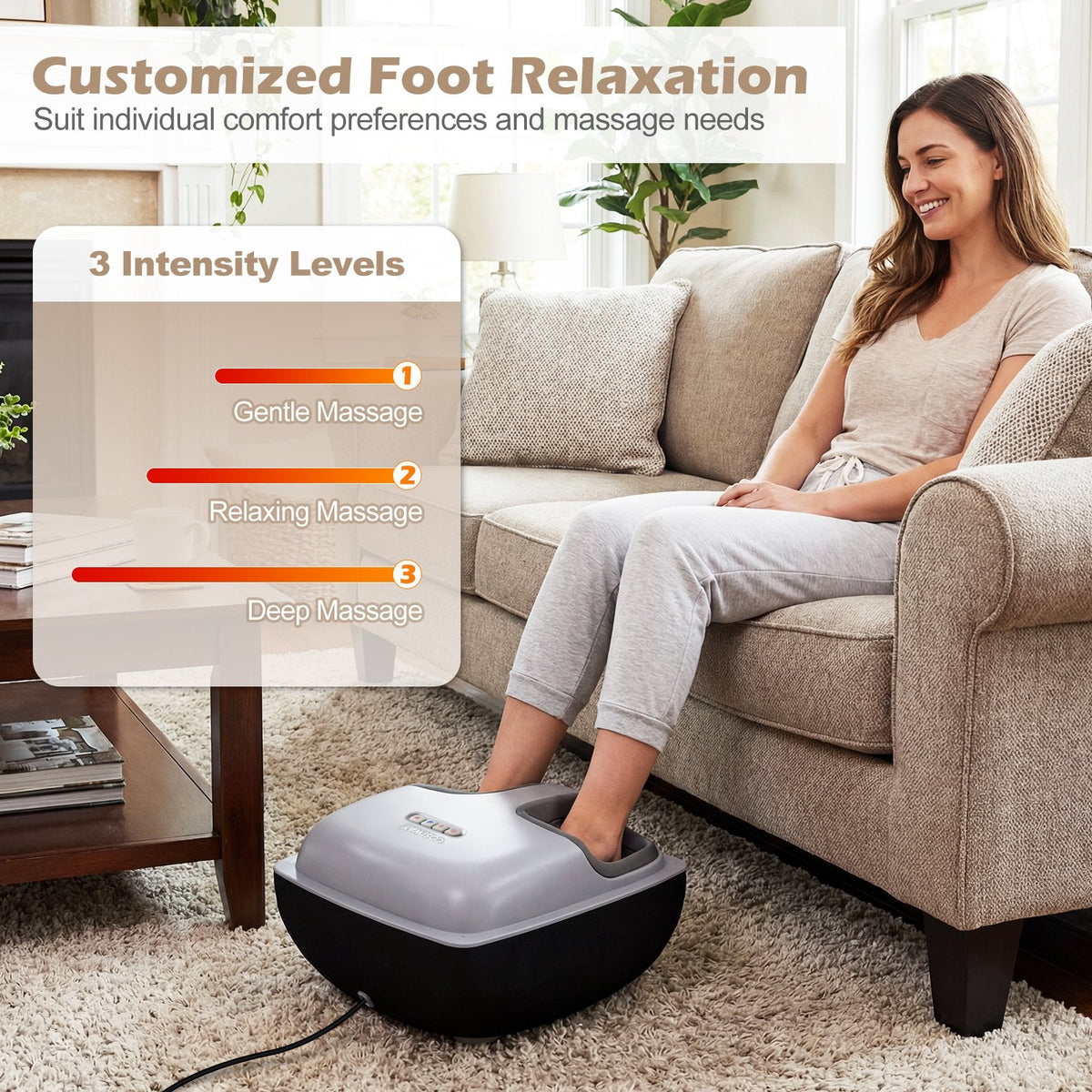 Shiatsu Foot Massager with 3-Level Deep Kneading and Air Compression-Black