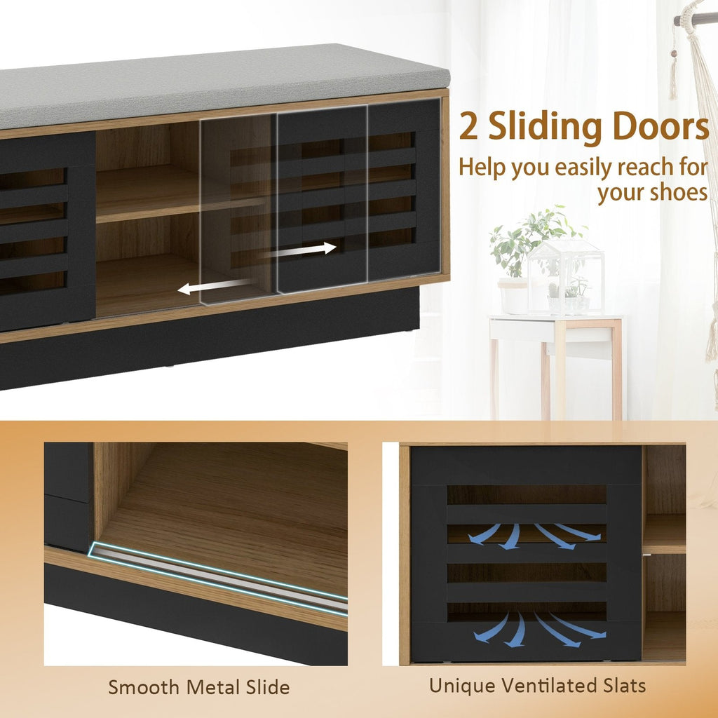 Shoe Bench with 6 Storage Compartments and 3 Adjustable Shelves-Natural
