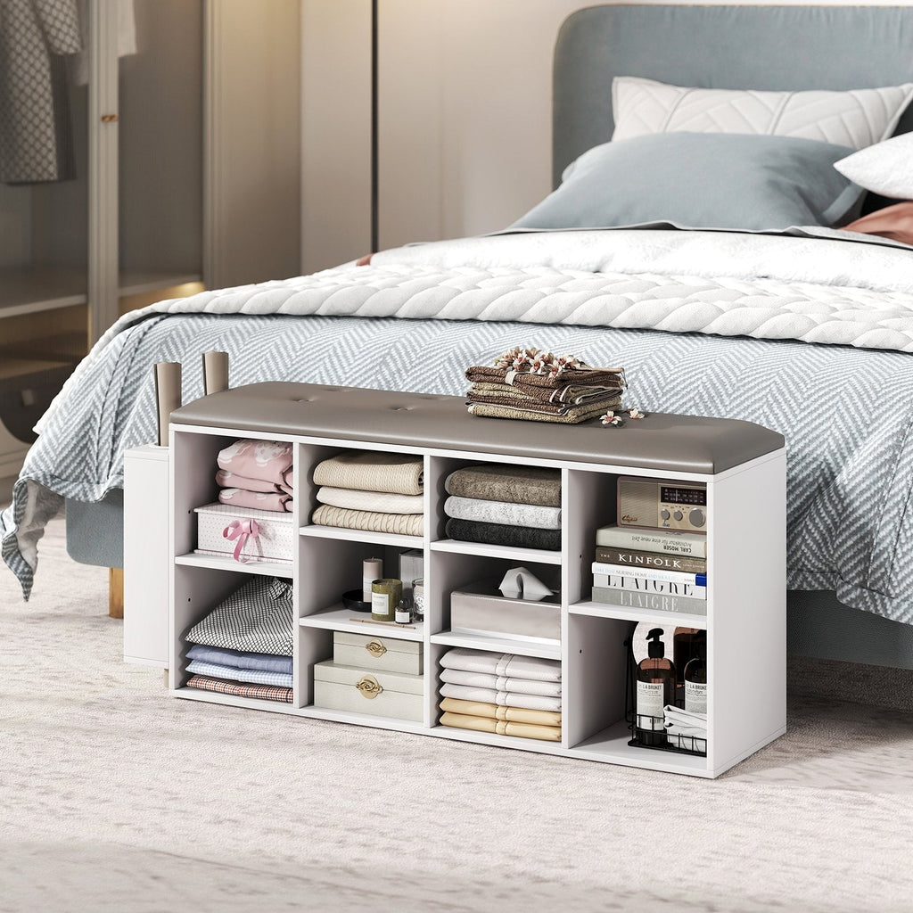 Shoe Storage Bench with Umbrella Stand and Adjustable Shelf-White