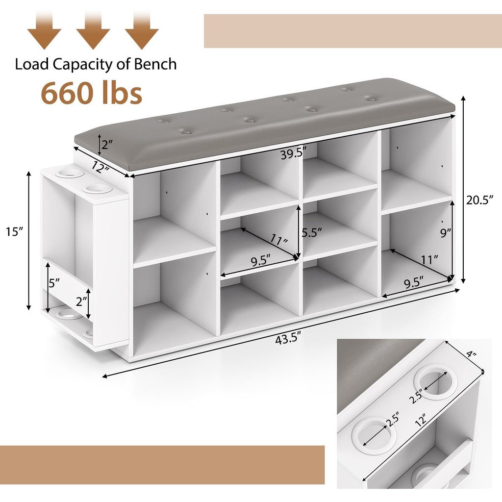 Shoe Storage Bench with Umbrella Stand and Adjustable Shelf-White
