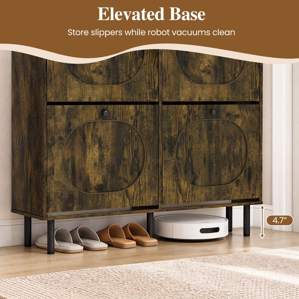 Shoe Storage Cabinet with 4 Flip Drawers and Aluminum Legs for Foyer and Hallway-Rustic Brown