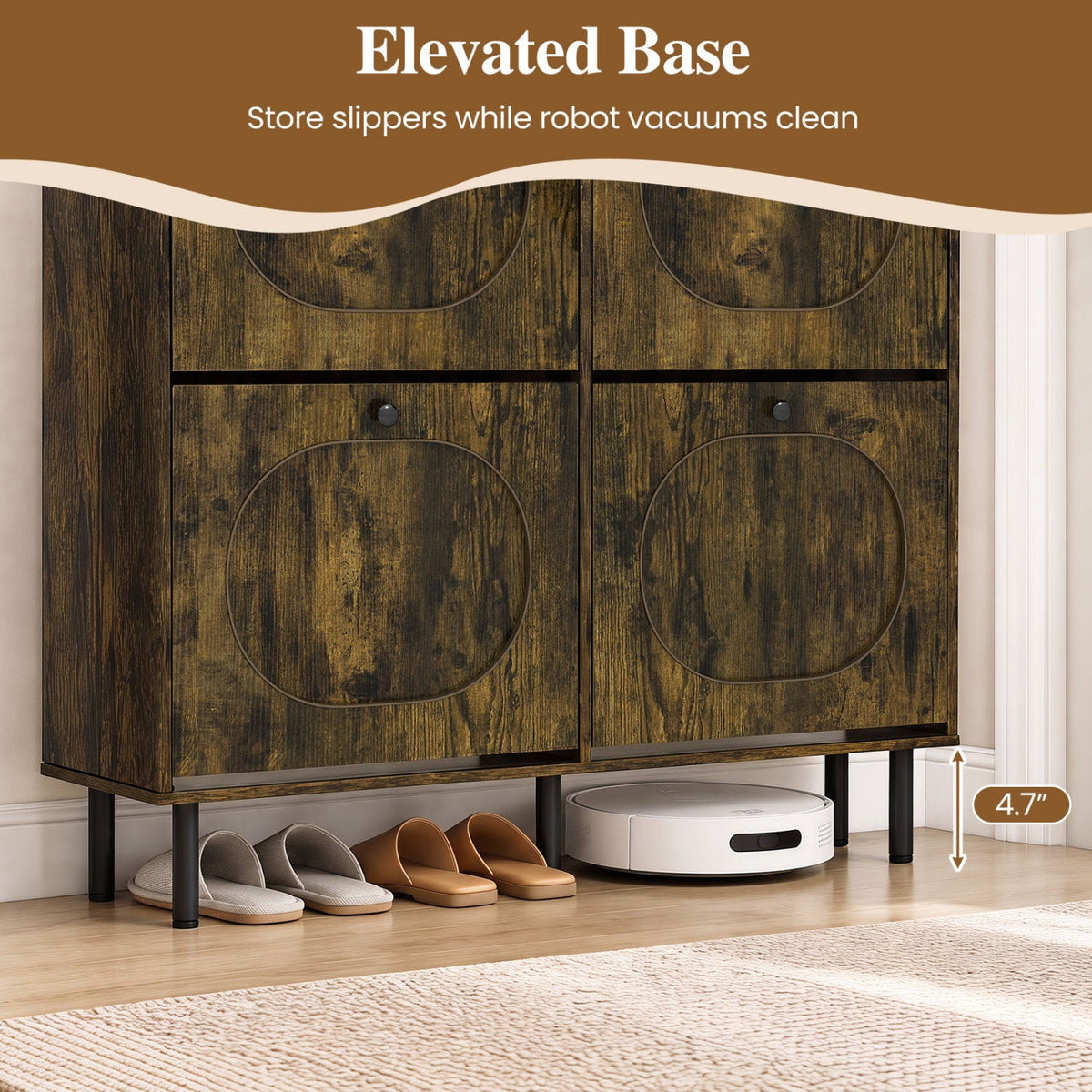Shoe Storage Cabinet with 4 Flip Drawers and Aluminum Legs for Foyer and Hallway-Rustic Brown