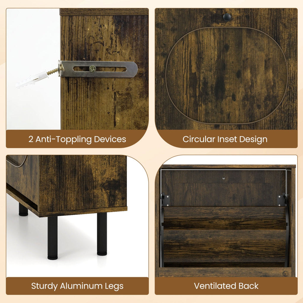 Shoe Storage Cabinet with 4 Flip Drawers and Aluminum Legs for Foyer and Hallway-Rustic Brown
