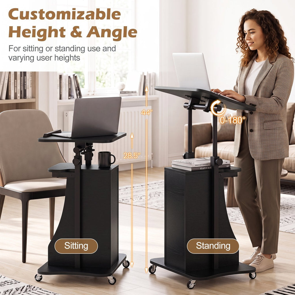 Sit-to-Stand Laptop Desk Cart Height Adjustable with Storage-Black