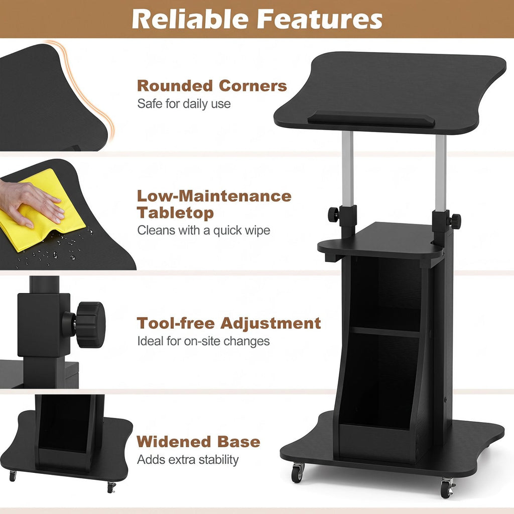 Sit-to-Stand Laptop Desk Cart Height Adjustable with Storage-Black