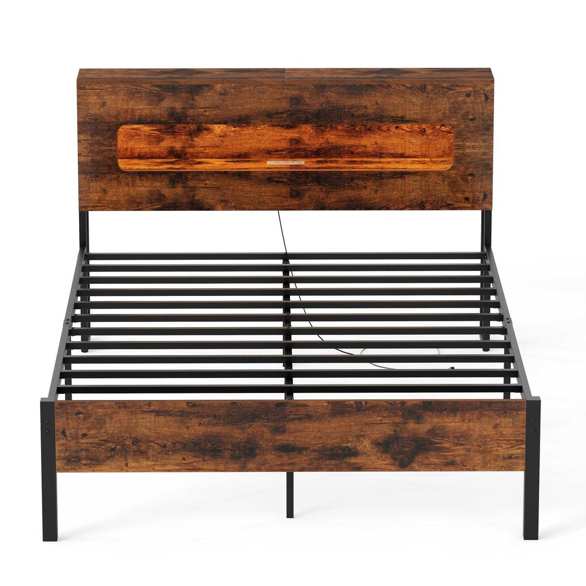 Full Metal Bed with LED Lights, Storage Headboard and Charging Station
