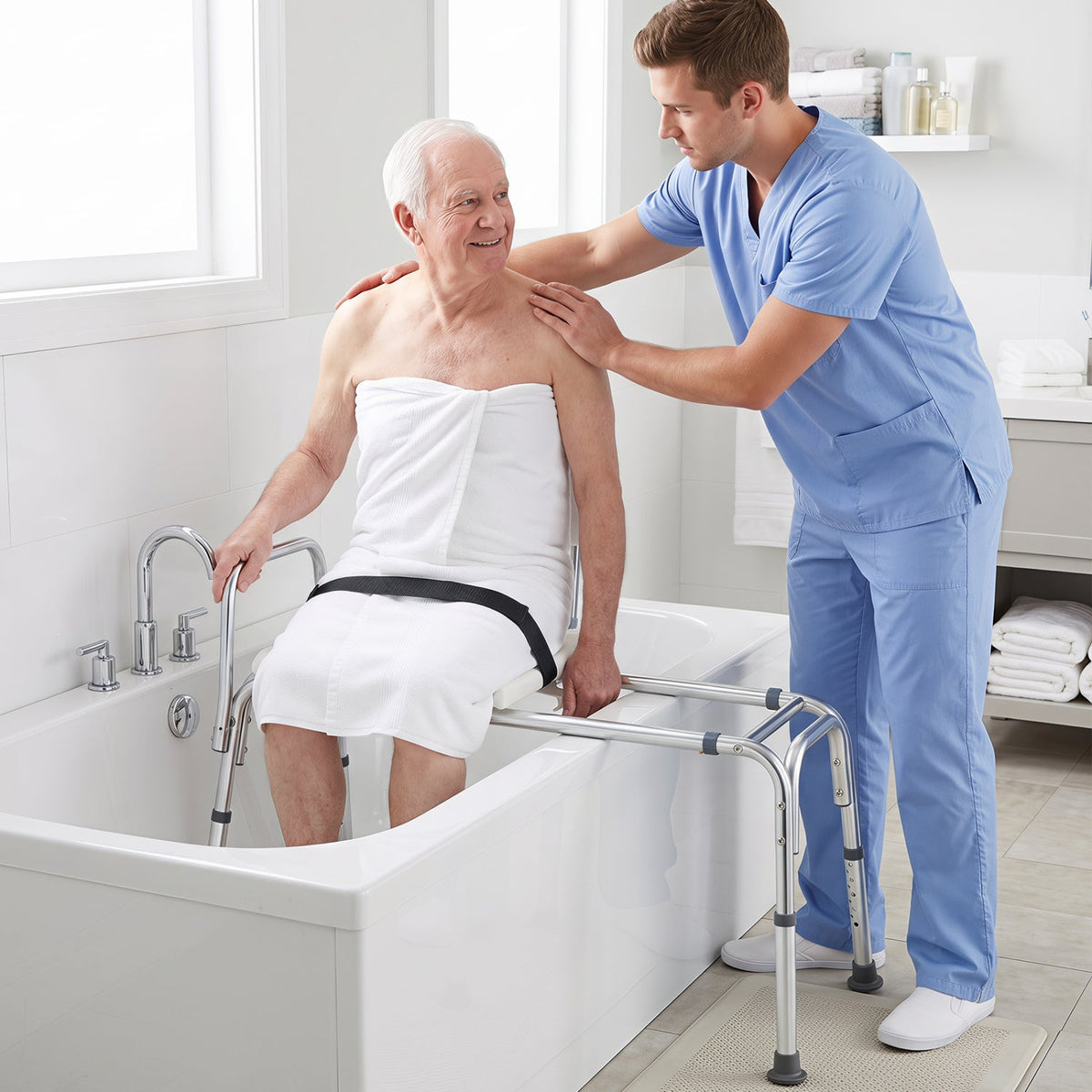 Sliding Tub Transfer Bench, Shower Chair for Disabled and Elderly-White