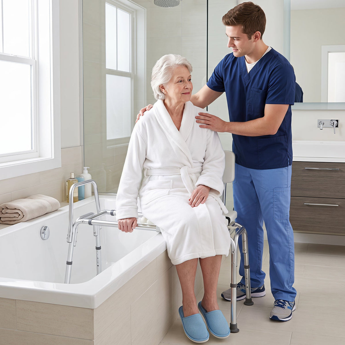 Sliding Tub Transfer Bench, Shower Chair for Disabled and Elderly-White