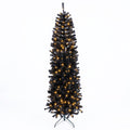 7 FT Black Slim Pencil Pre-Lit Christmas Tree with 874 Tips, 250 Warm White LEDs and 8 Modes