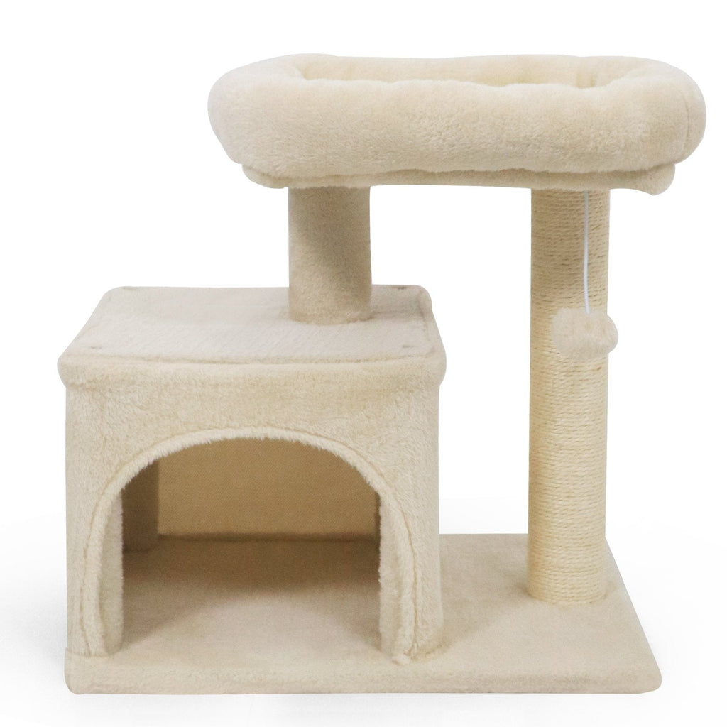 Small Beige Cat Tree 19.5 Inches with a Condo and a Padded Perch Bed