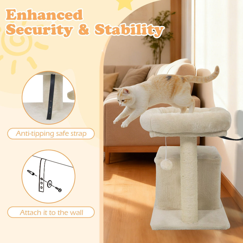 Small Beige Cat Tree 19.5 Inches with a Condo and a Padded Perch Bed
