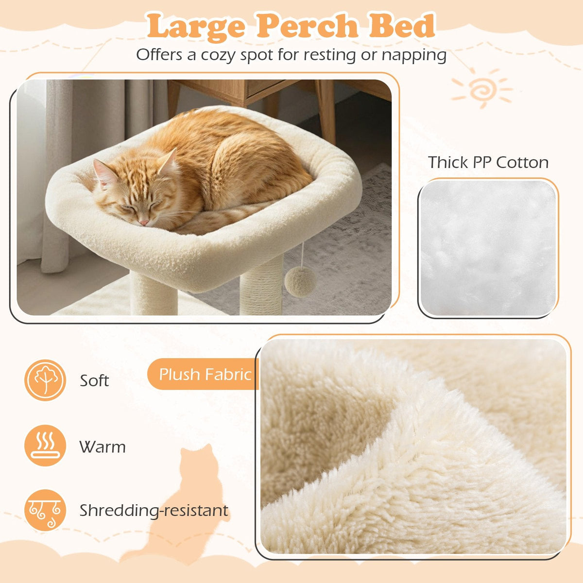 Small Beige Cat Tree 19.5 Inches with a Condo and a Padded Perch Bed
