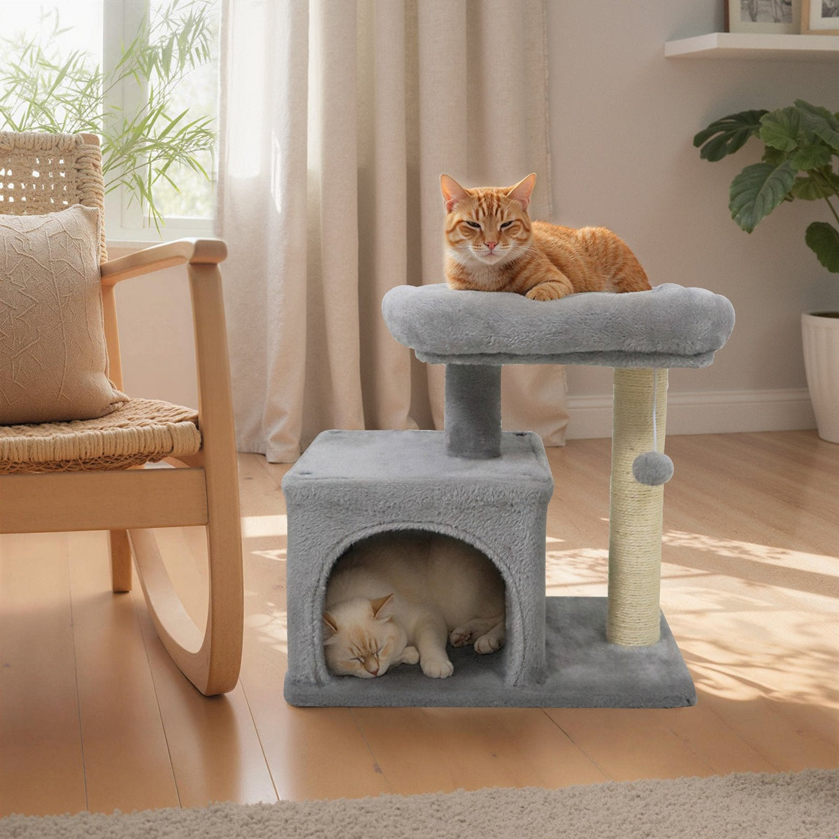 Light Grey Cat Tree 19.5 Inches for Kittens and Older Cats