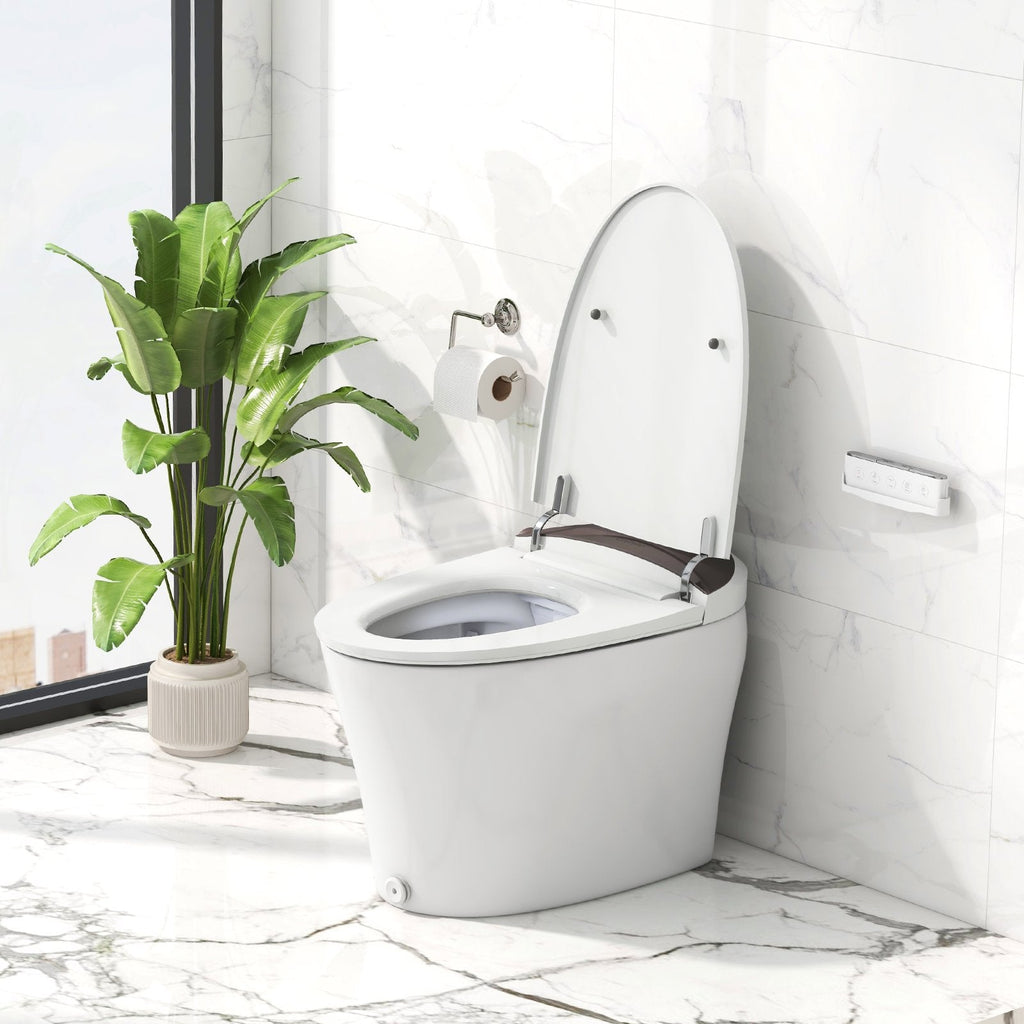 One-Piece Smart 1.16 GPF Elongated Bidet Toilet Seat with Night Light-White