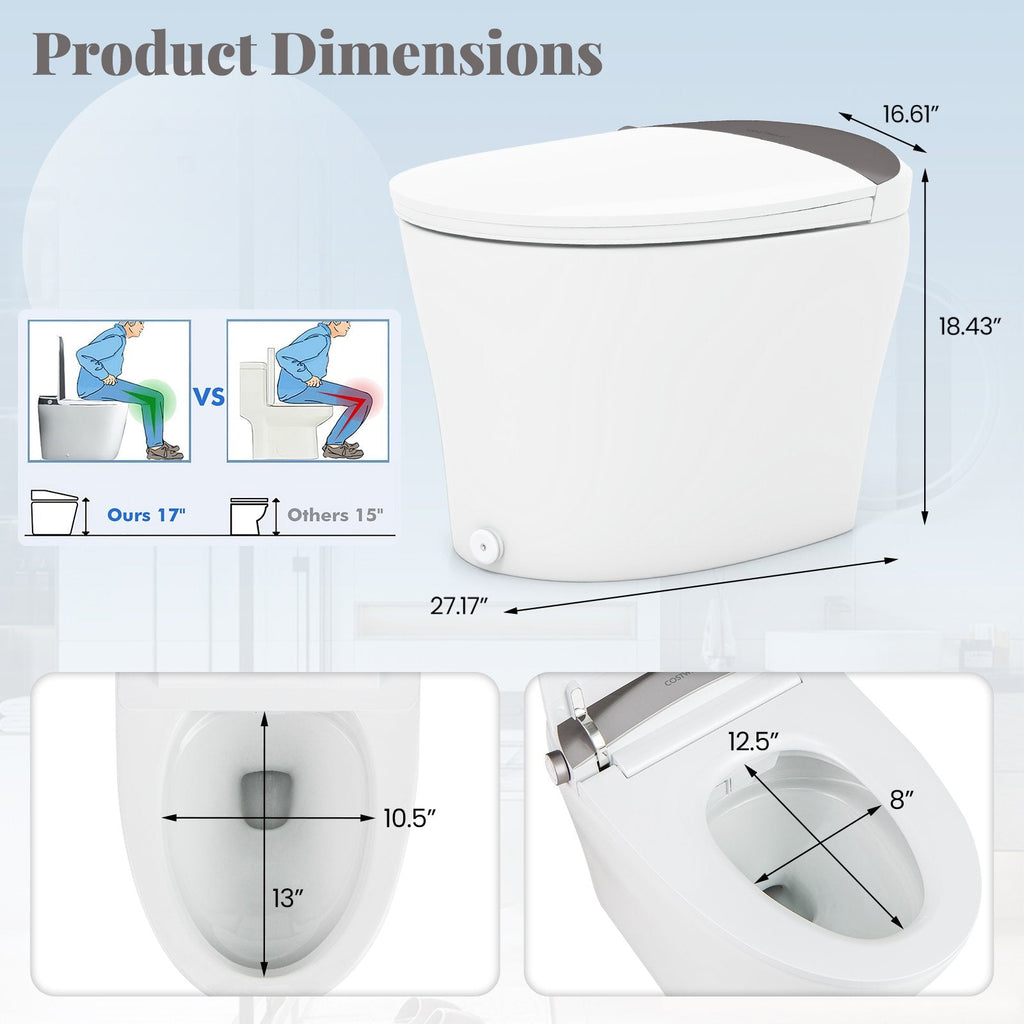 One-Piece Smart 1.16 GPF Elongated Bidet Toilet Seat with Night Light-White