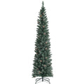 7 FT Snowy Pencil Christmas Tree, 351 Branches and 41 Pine Cones, 1.8 FT Wide