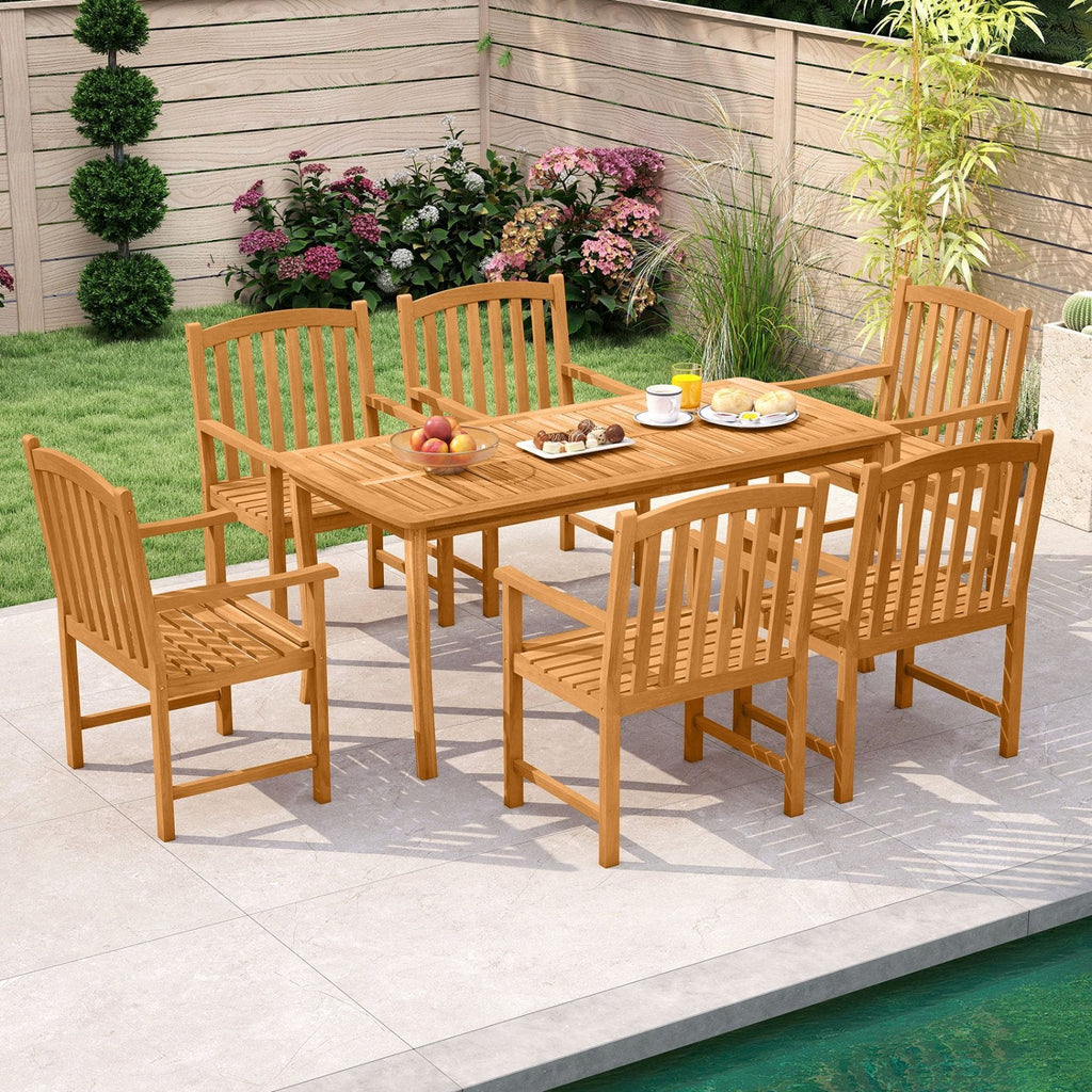 Solid Acacia Wood Patio Chairs Set of 2 with Slatted Seat and Inclined Backrest for Porch