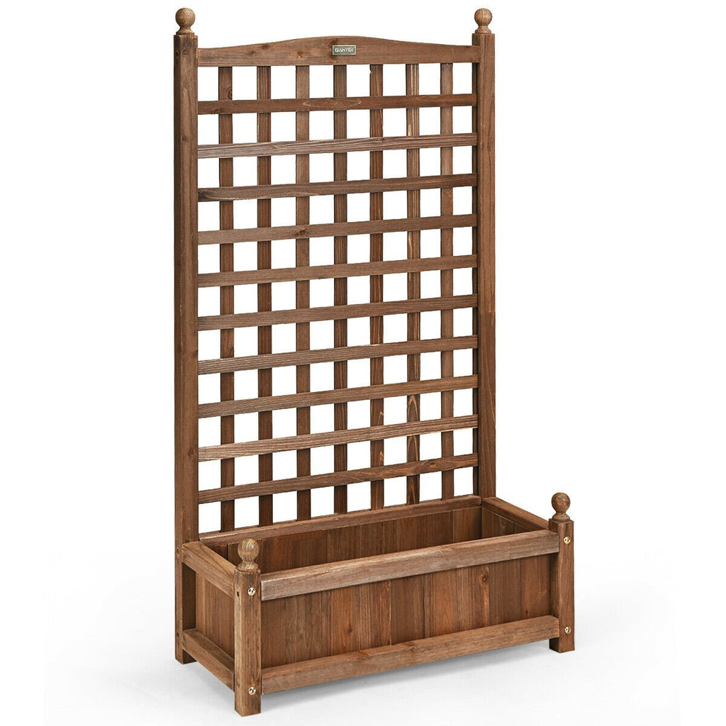 Free Standing Wood Planter Box with Trellis, 48 Inch Fir Raised Bed for Climbing Plants