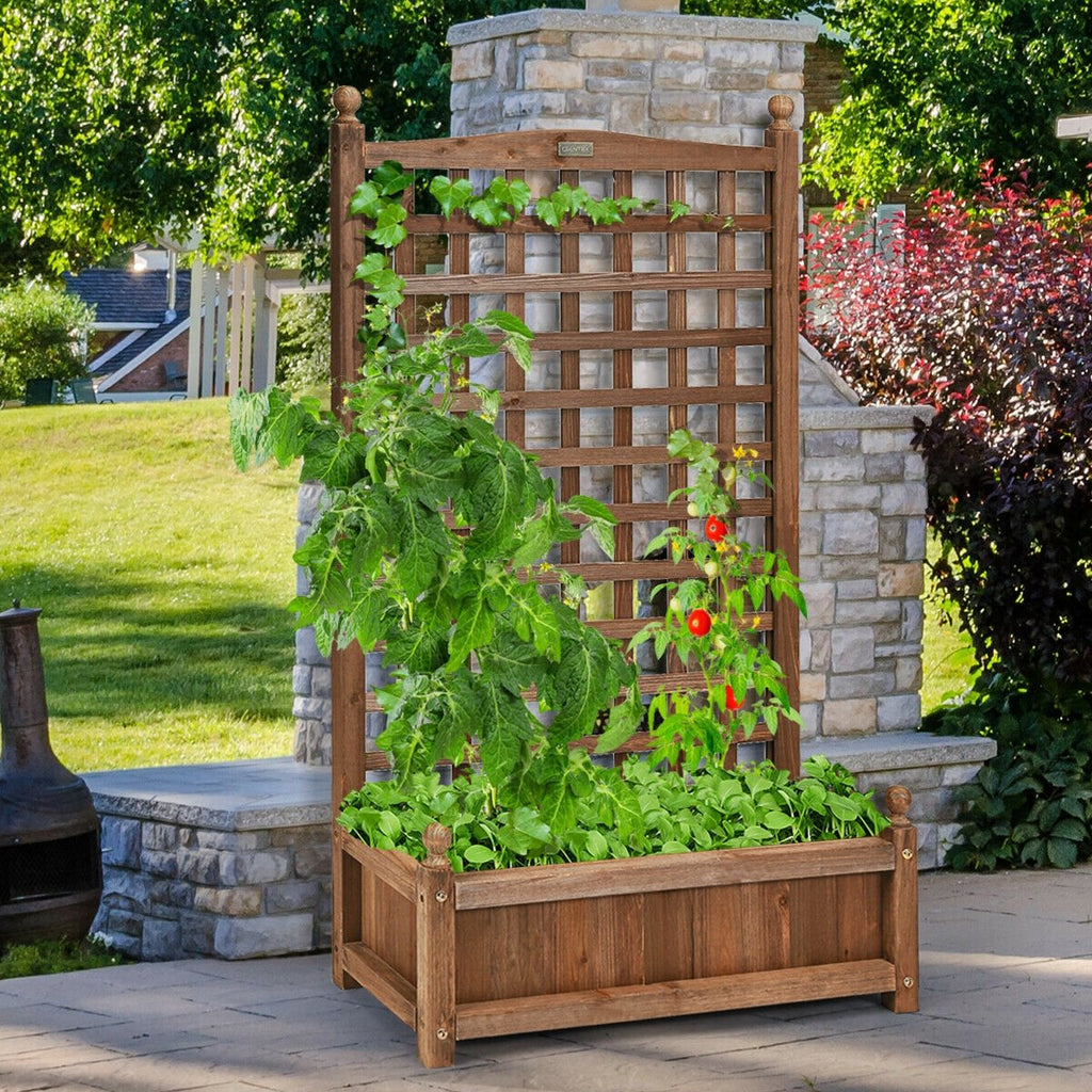 Free Standing Wood Planter Box with Trellis, 48 Inch Fir Raised Bed for Climbing Plants