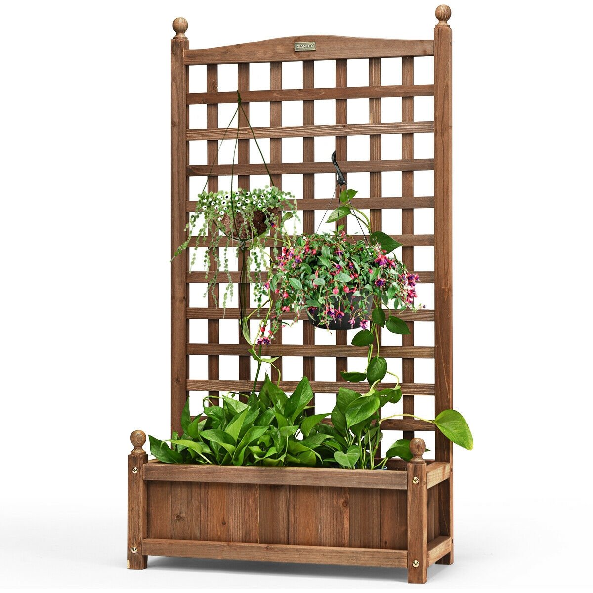 Free Standing Wood Planter Box with Trellis, 48 Inch Fir Raised Bed for Climbing Plants