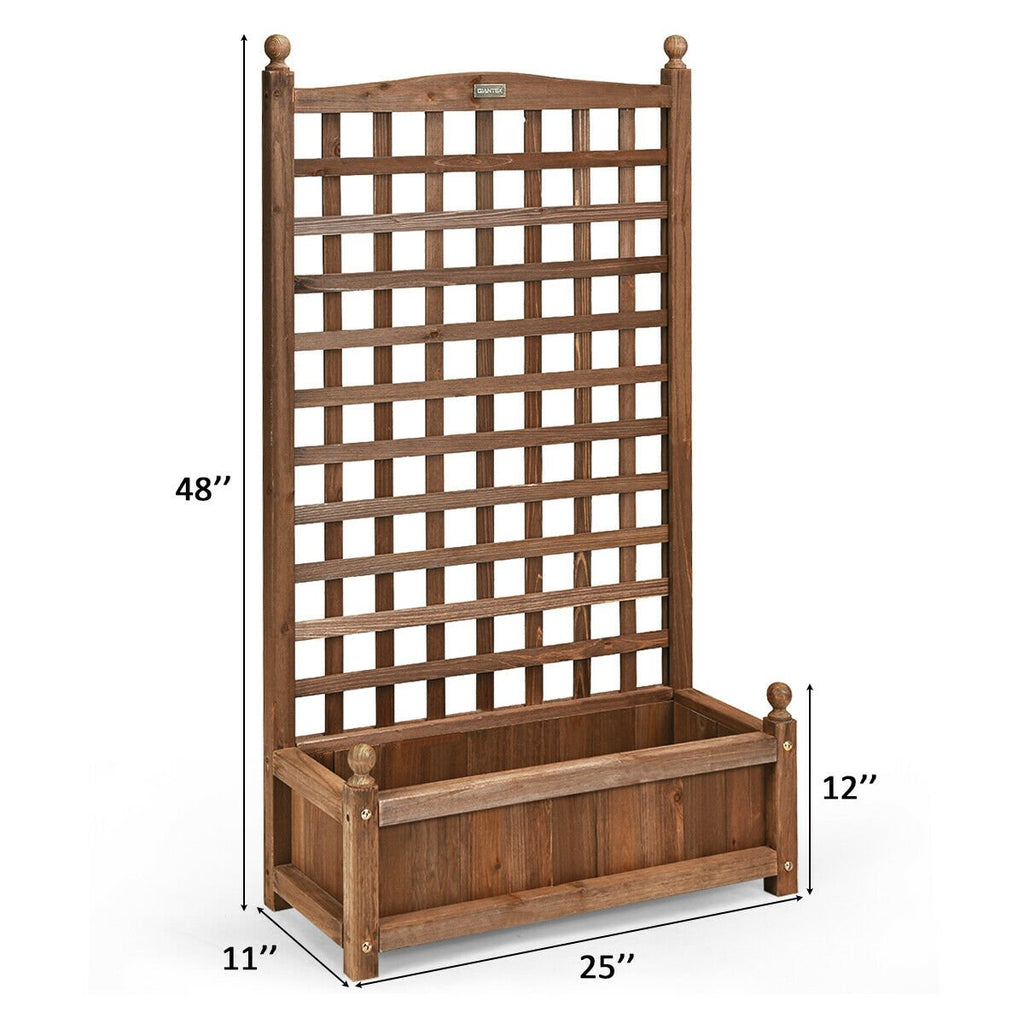 Free Standing Wood Planter Box with Trellis, 48 Inch Fir Raised Bed for Climbing Plants