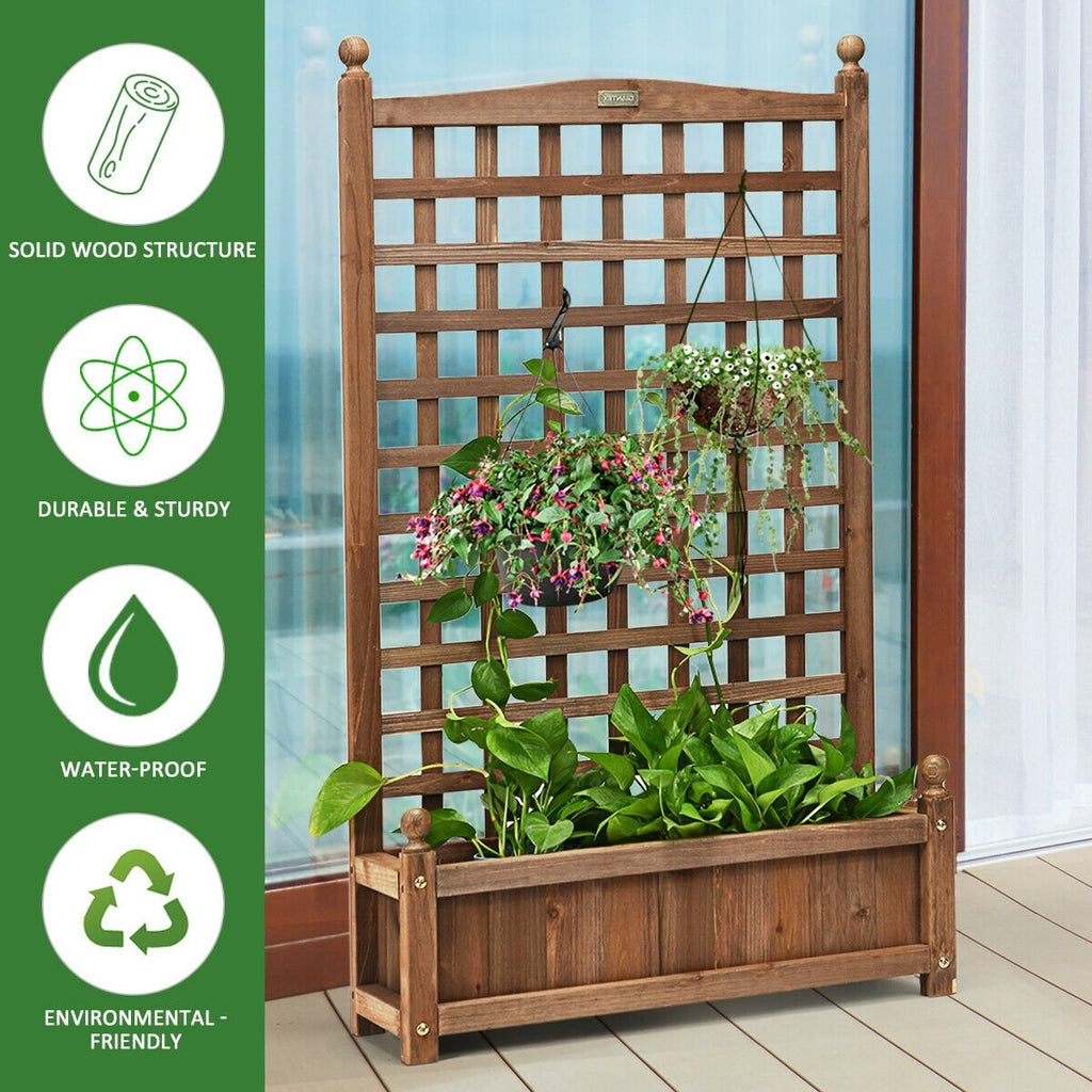 Free Standing Wood Planter Box with Trellis, 48 Inch Fir Raised Bed for Climbing Plants