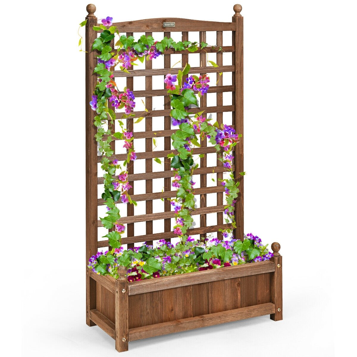 Free Standing Wood Planter Box with Trellis, 48 Inch Fir Raised Bed for Climbing Plants