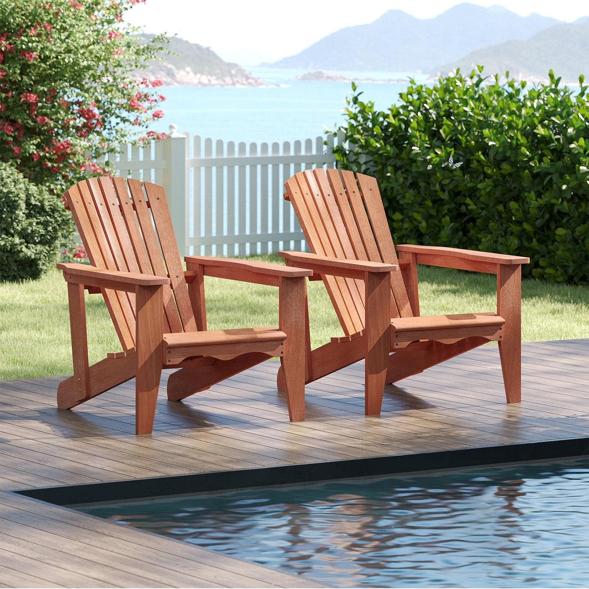 Solid Wood Adirondack Chair with High, Backrest and Wide Armrests