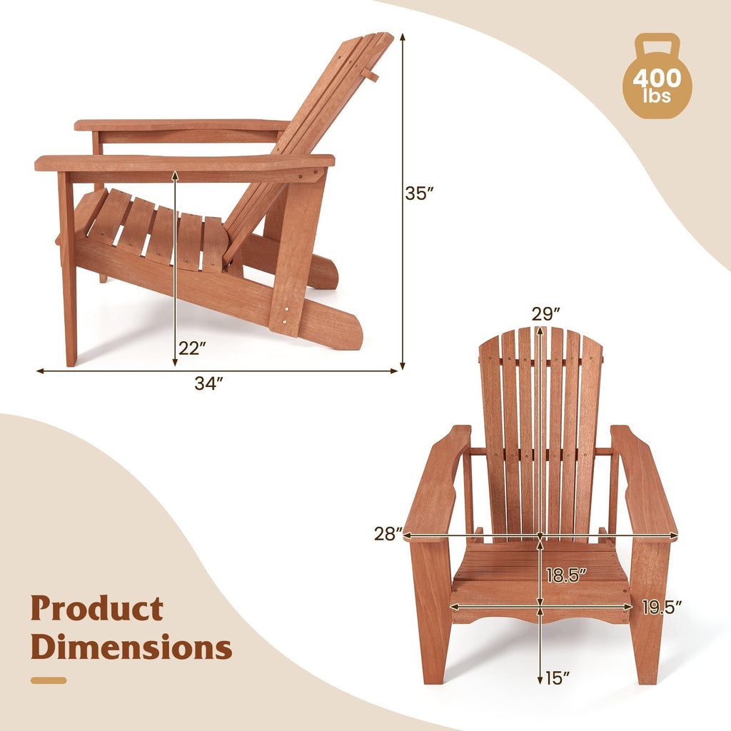 Solid Wood Adirondack Chair with High, Backrest and Wide Armrests
