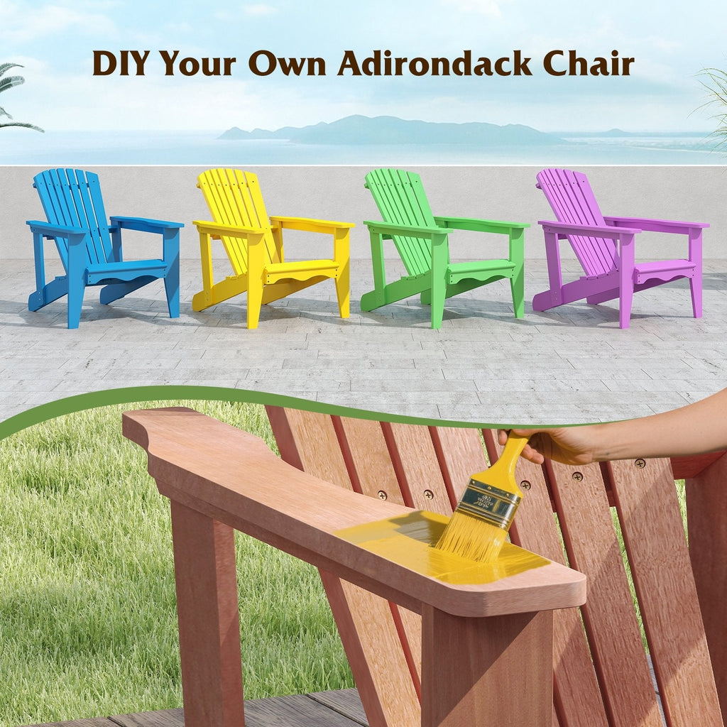 Solid Wood Adirondack Chair with High, Backrest and Wide Armrests