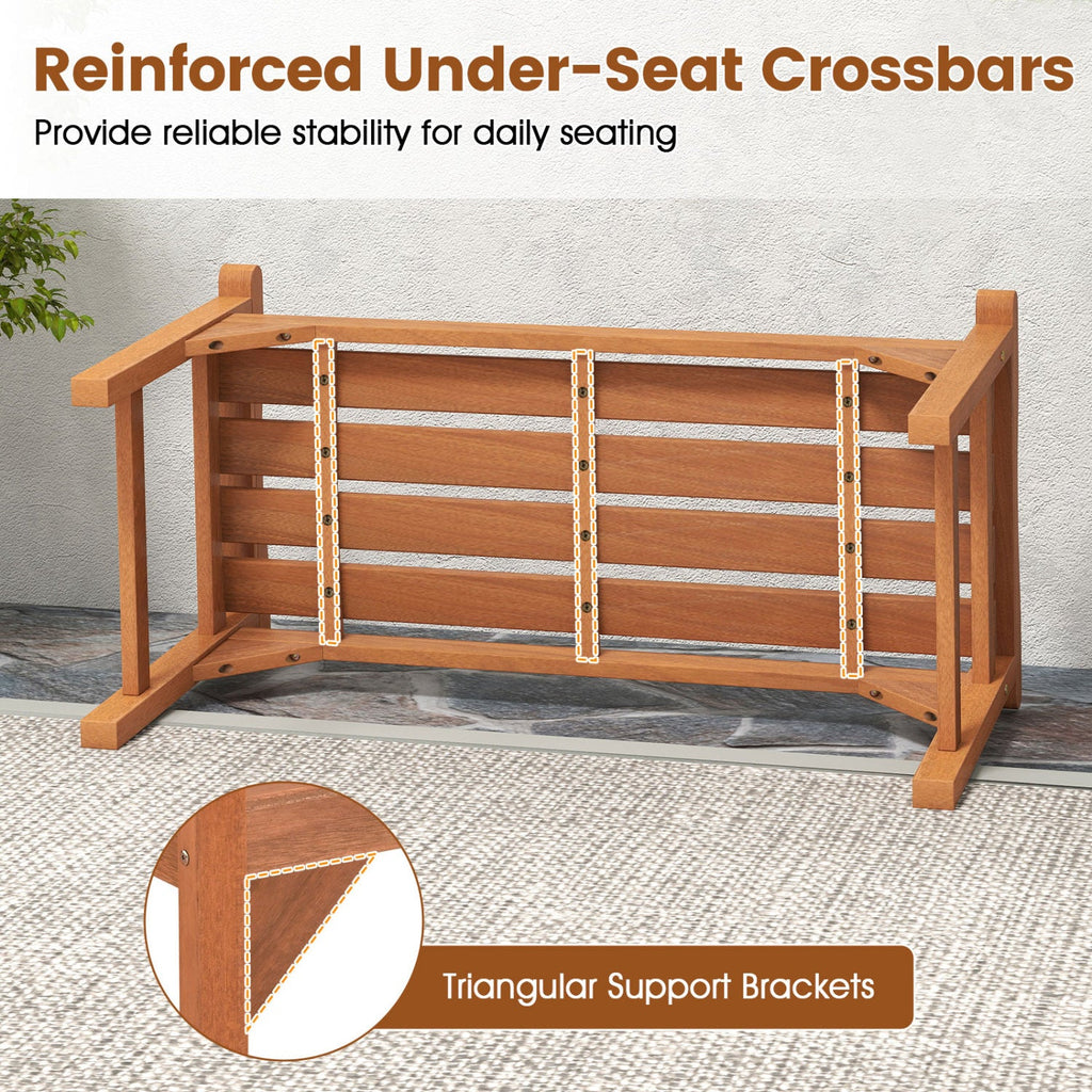 Solid Wood Backless Garden Bench with Support Handles and Curved Slatted Seat for Deck
