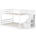 Solid Wood Full Over Full Low Bunk Bed with Storage Stairs-White