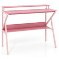 Space Saving Computer Desk with Monitor Stand and Extra Storage Shelf for Work Study-Pink