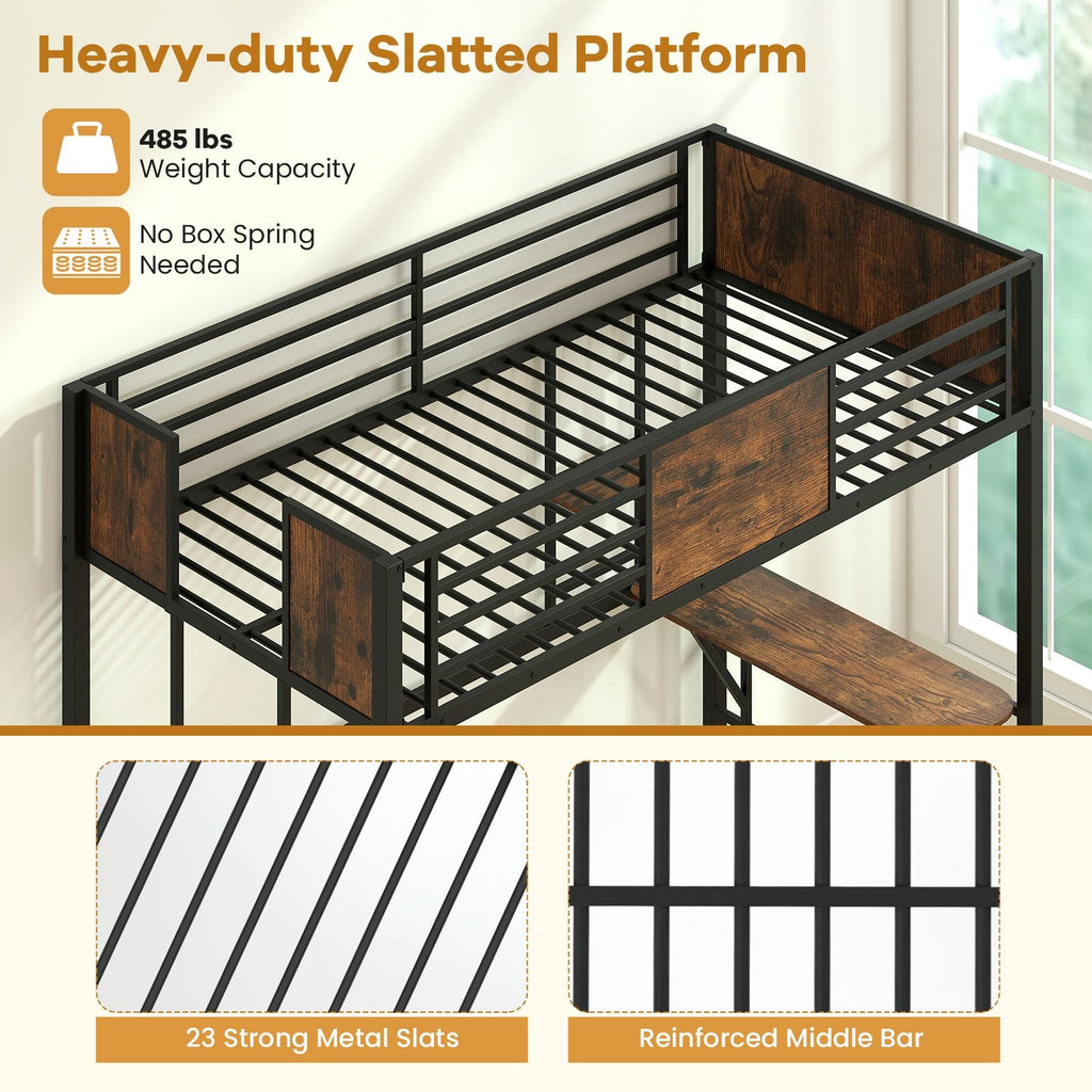 Twin Loft Bed with Built In Desk, Shelf, 13 Inch Guardrail and 3 Step Ladder
