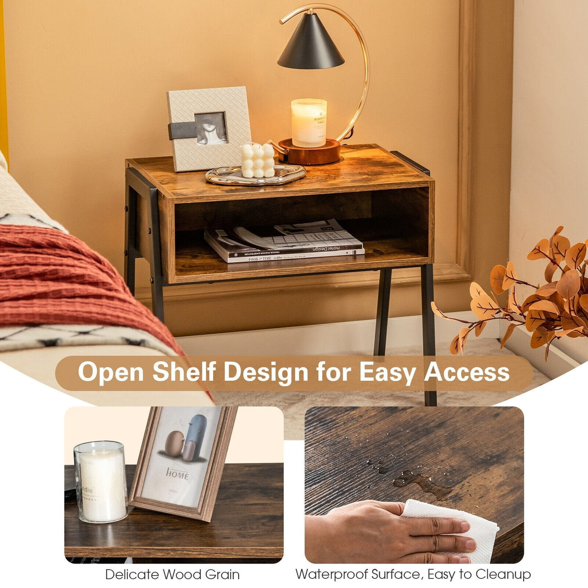 Stackable Night Stand and Accent Table with Metal Frame